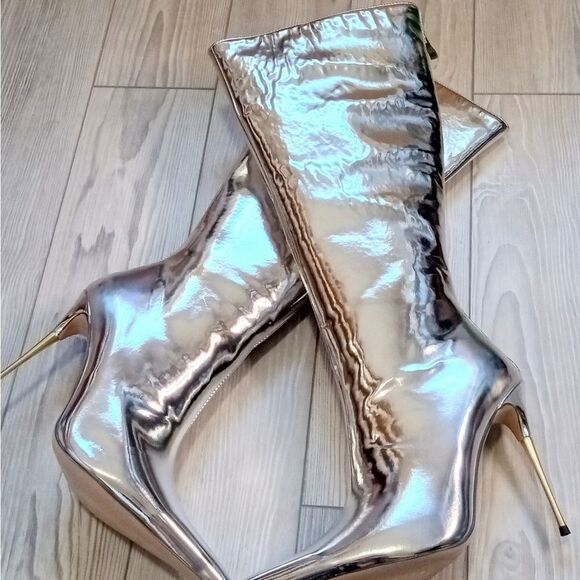 (T-RBB120)  Only Maker Women's Mid Calf Boots, Knee High Boots, Silver Sz 10 - Picture 9 of 9